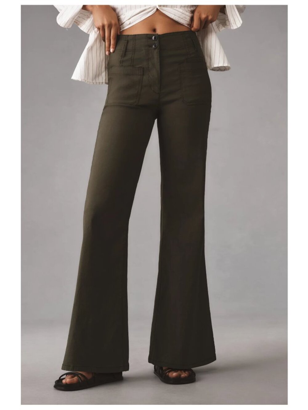Anthropologie Junie High-Rise Flare Pants Magic Fabric Edition Dark Green 24P